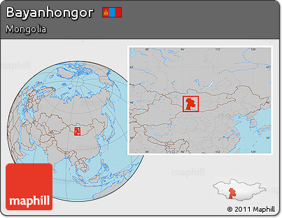 Gray Location Map of Bayanhongor, within the entire country