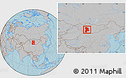 Gray Location Map of Bayanhongor, within the entire country, hill shading