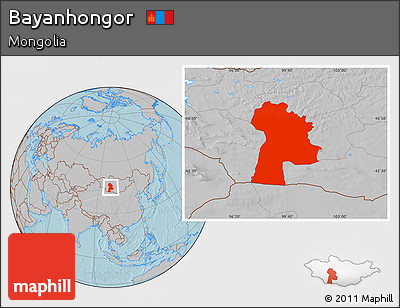 Gray Location Map of Bayanhongor, hill shading