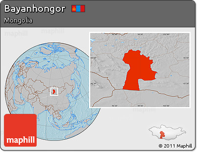Gray Location Map of Bayanhongor, hill shading