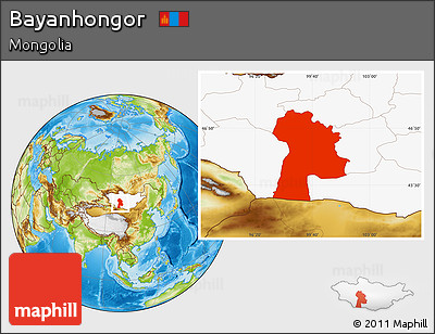 Physical Location Map of Bayanhongor, highlighted country