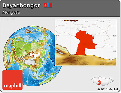 Physical Location Map of Bayanhongor, highlighted country