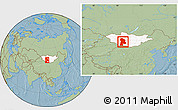 Savanna Style Location Map of Bayanhongor, highlighted country, within the entire country, hill shading