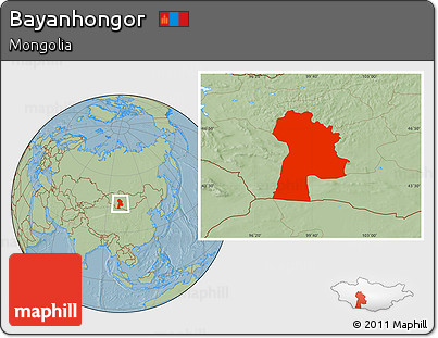 Savanna Style Location Map of Bayanhongor, hill shading