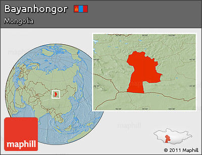 Savanna Style Location Map of Bayanhongor, hill shading