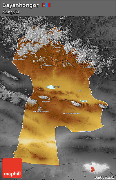 Physical Map of Bayanhongor, darken, desaturated