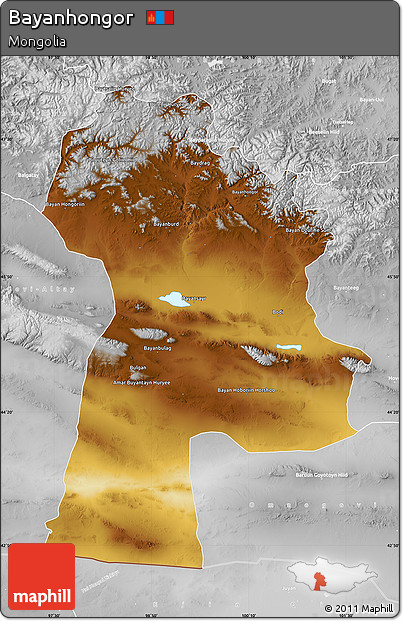 Physical Map of Bayanhongor, lighten, desaturated