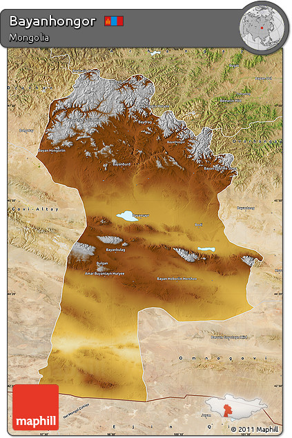 Physical Map of Bayanhongor, satellite outside