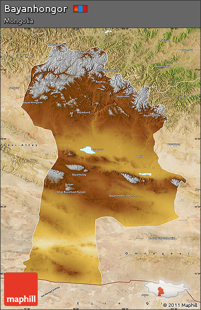 Physical Map of Bayanhongor, satellite outside
