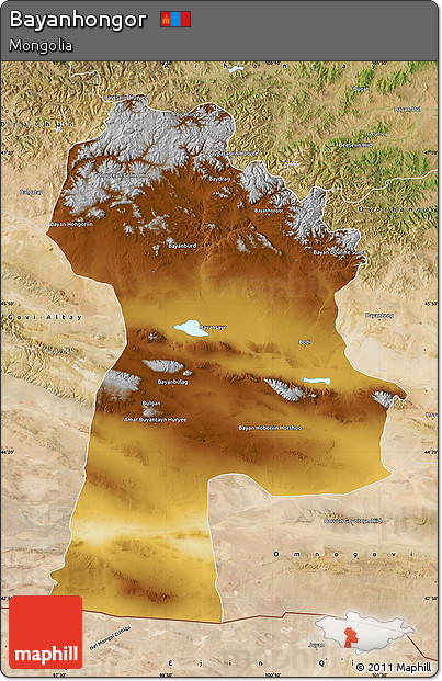 Physical Map of Bayanhongor, satellite outside
