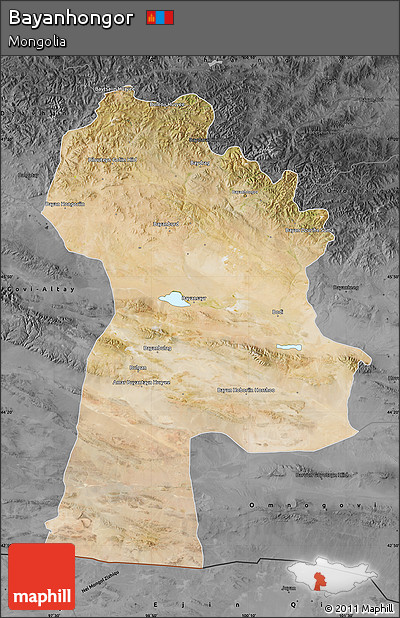 Satellite Map of Bayanhongor, darken, desaturated