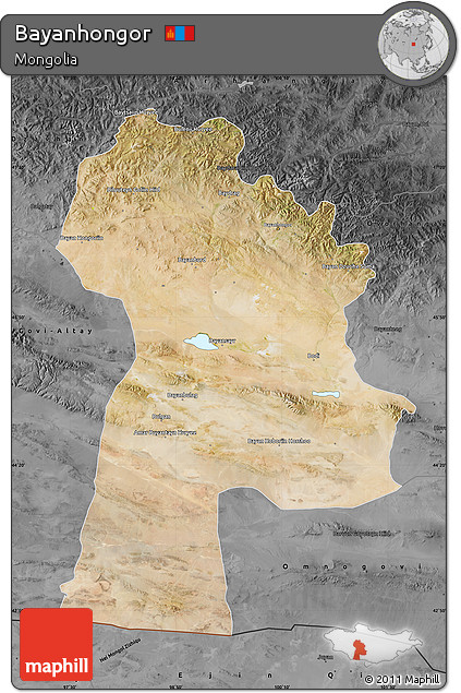 Satellite Map of Bayanhongor, darken, desaturated