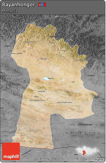 Satellite Map of Bayanhongor, darken, desaturated