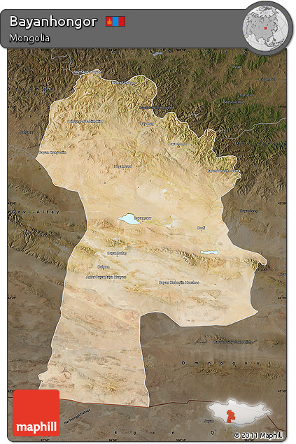 Satellite Map of Bayanhongor, darken
