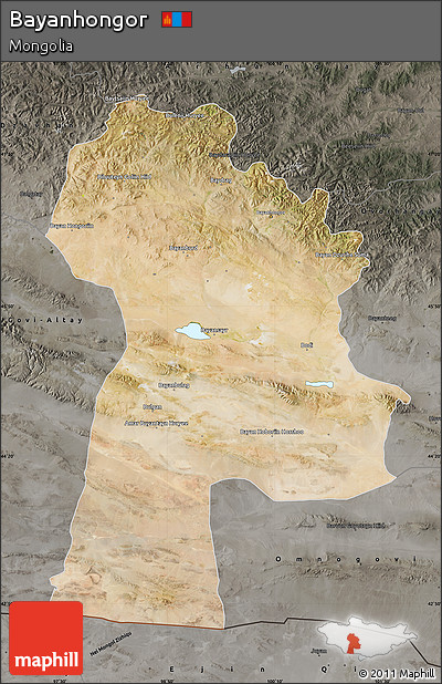 Satellite Map of Bayanhongor, darken, semi-desaturated