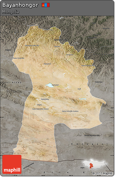 Satellite Map of Bayanhongor, darken, semi-desaturated