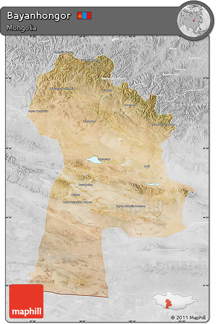 Satellite Map of Bayanhongor, lighten, desaturated