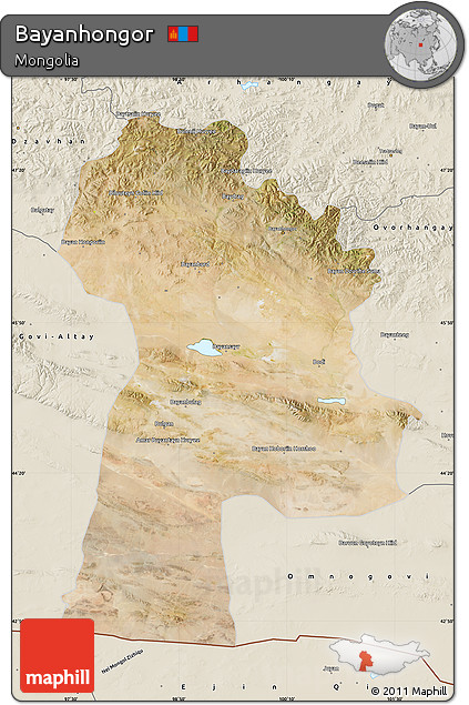 Satellite Map of Bayanhongor, shaded relief outside