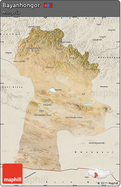 Satellite Map of Bayanhongor, shaded relief outside
