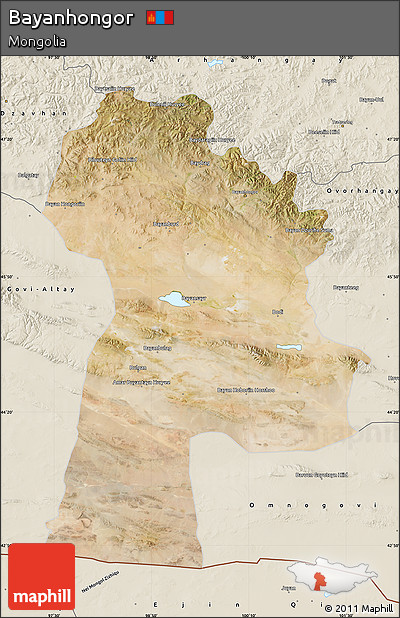 Satellite Map of Bayanhongor, shaded relief outside
