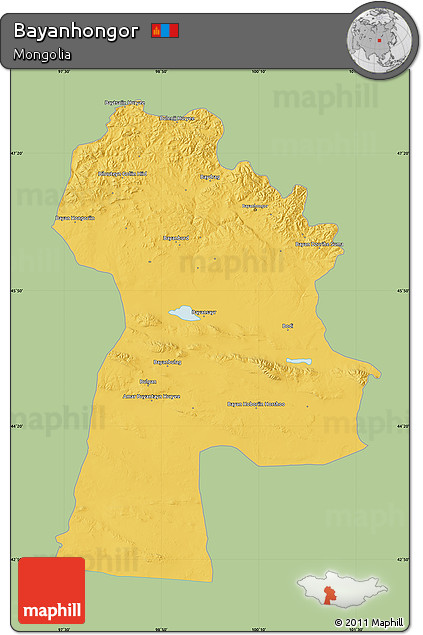 Savanna Style Map of Bayanhongor, single color outside