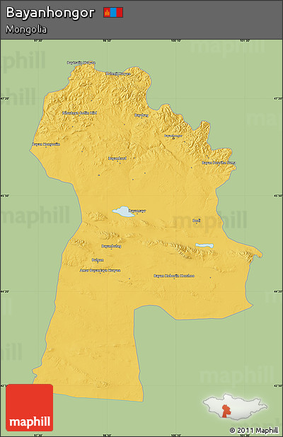 Savanna Style Map of Bayanhongor, single color outside