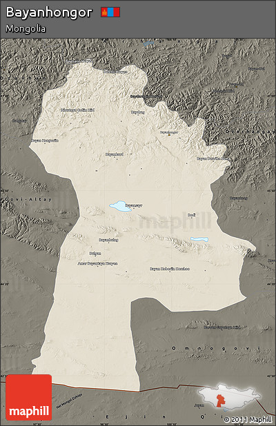 Shaded Relief Map of Bayanhongor, darken
