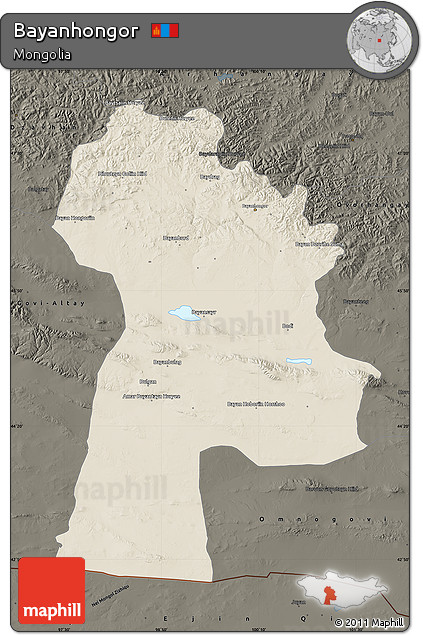 Shaded Relief Map of Bayanhongor, darken