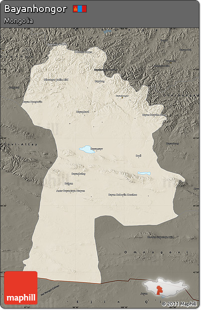 Shaded Relief Map of Bayanhongor, darken