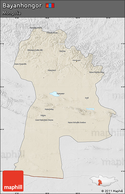 Shaded Relief Map of Bayanhongor, lighten, desaturated