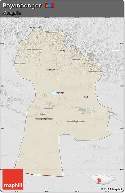 Shaded Relief Map of Bayanhongor, lighten, desaturated