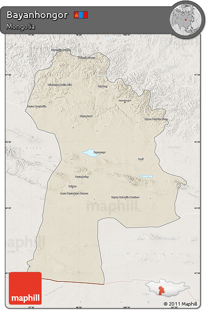 Shaded Relief Map of Bayanhongor, lighten