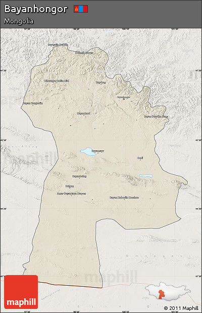 Shaded Relief Map of Bayanhongor, lighten