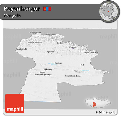 Gray Panoramic Map of Bayanhongor, single color outside