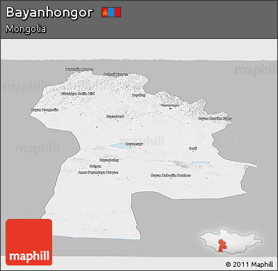 Gray Panoramic Map of Bayanhongor, single color outside