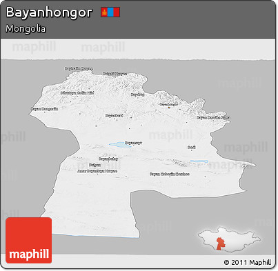 Gray Panoramic Map of Bayanhongor, single color outside