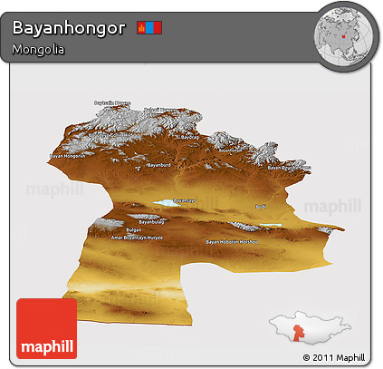 Physical Panoramic Map of Bayanhongor, cropped outside