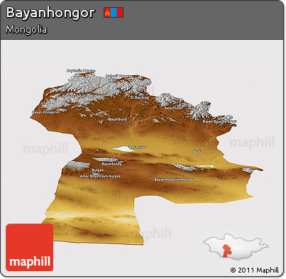 Physical Panoramic Map of Bayanhongor, cropped outside