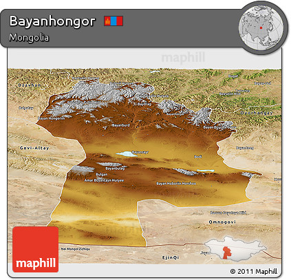 Physical Panoramic Map of Bayanhongor, satellite outside