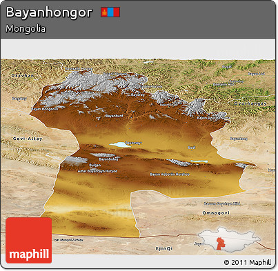 Physical Panoramic Map of Bayanhongor, satellite outside
