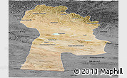 Satellite Panoramic Map of Bayanhongor, darken, desaturated