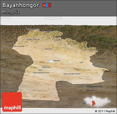 Satellite Panoramic Map of Bayanhongor, darken