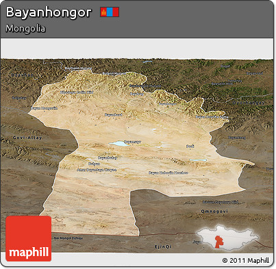 Satellite Panoramic Map of Bayanhongor, darken