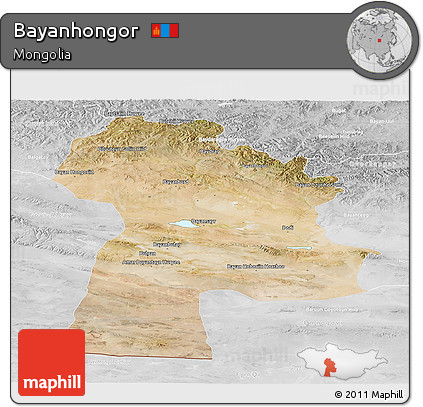 Satellite Panoramic Map of Bayanhongor, lighten, desaturated