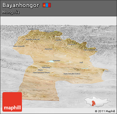 Satellite Panoramic Map of Bayanhongor, lighten, desaturated