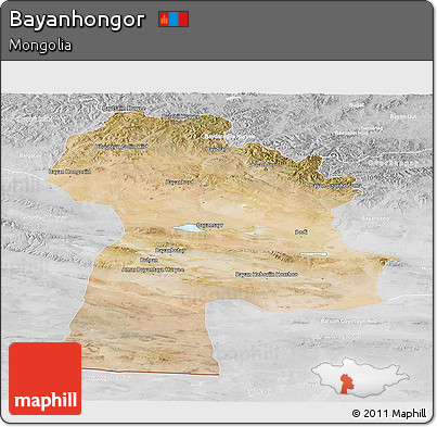 Satellite Panoramic Map of Bayanhongor, lighten, desaturated