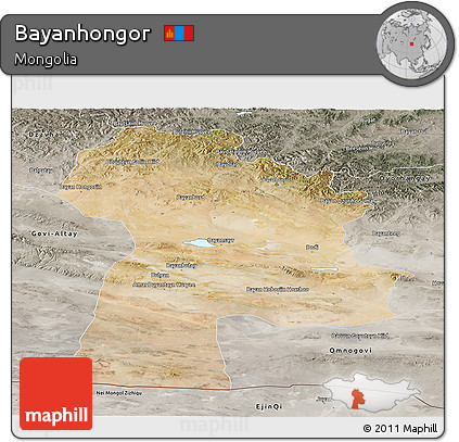 Satellite Panoramic Map of Bayanhongor, semi-desaturated