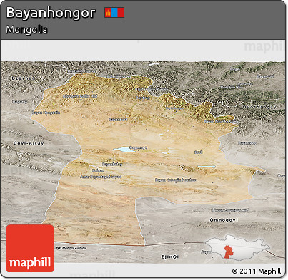 Satellite Panoramic Map of Bayanhongor, semi-desaturated