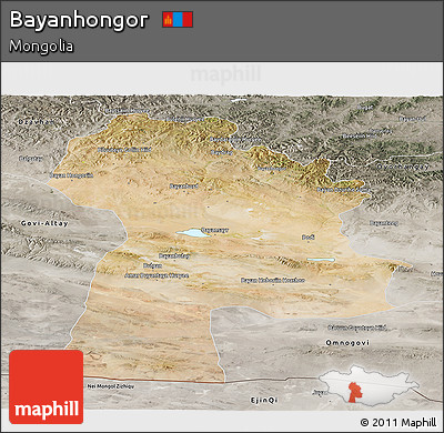 Satellite Panoramic Map of Bayanhongor, semi-desaturated