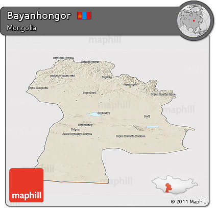 Shaded Relief Panoramic Map of Bayanhongor, cropped outside